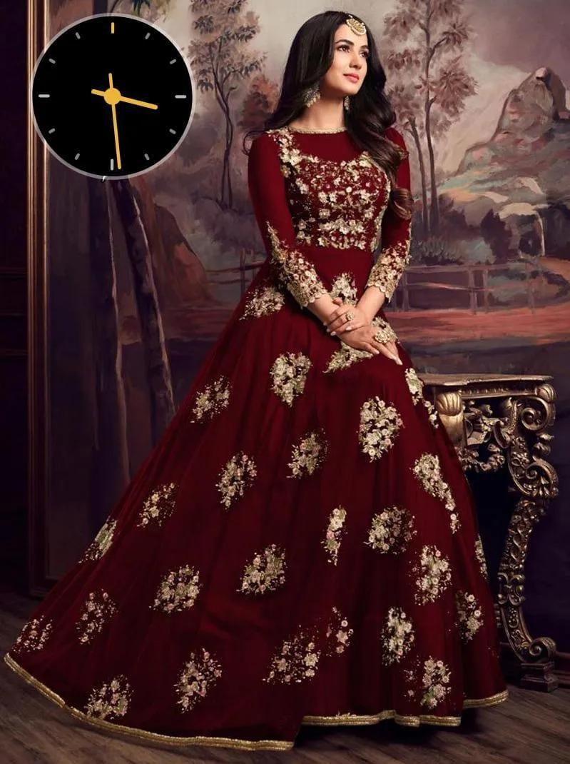 2 Pcs Women's Stitched Organza Embroidered Maxi And Trouser red