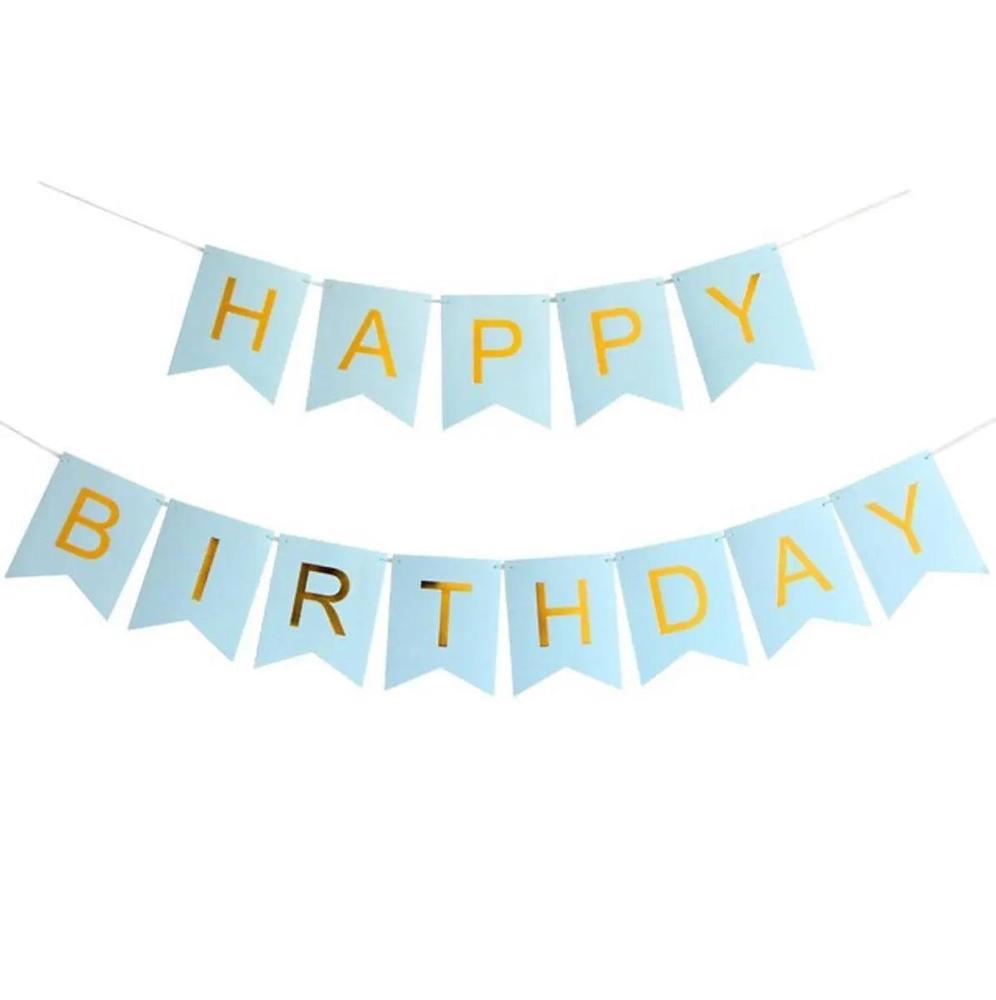 Happy Birthday Banner In Blue & Gold