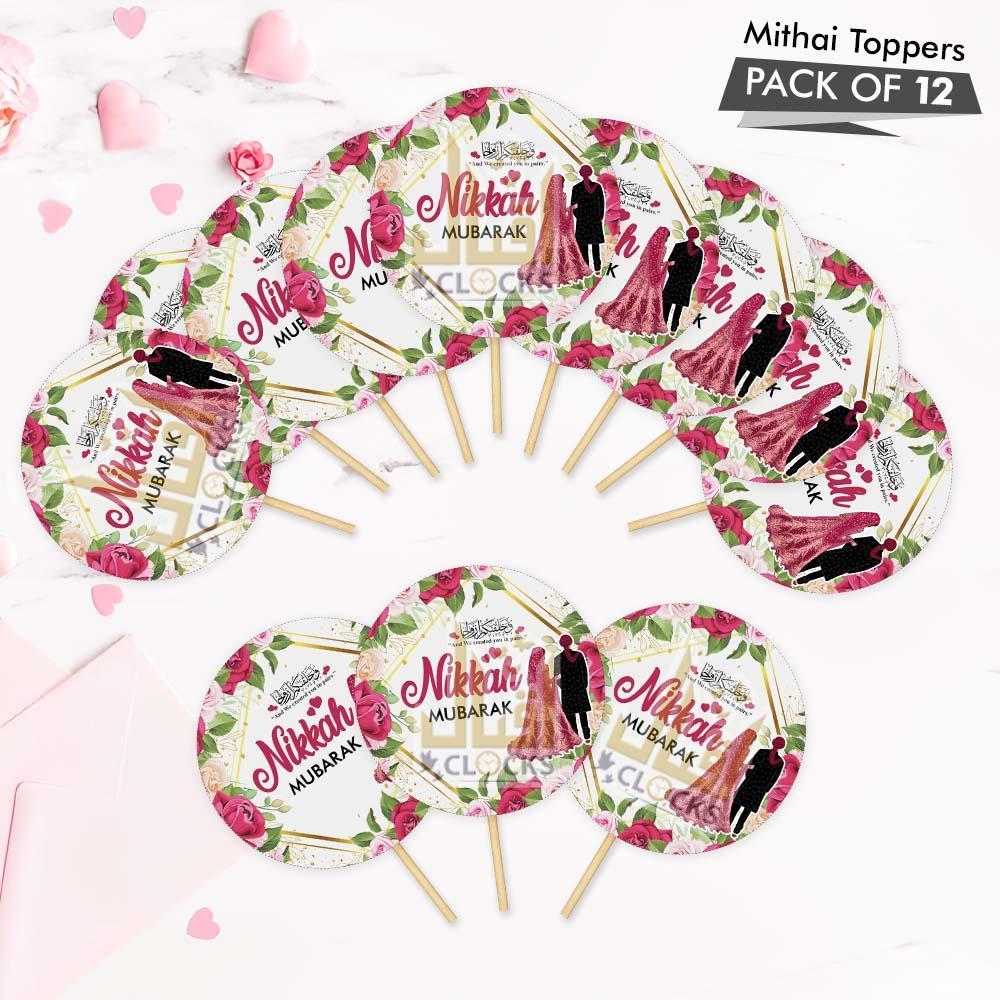 Nikkah Mubarak Mithai Toppers, Pack of 12