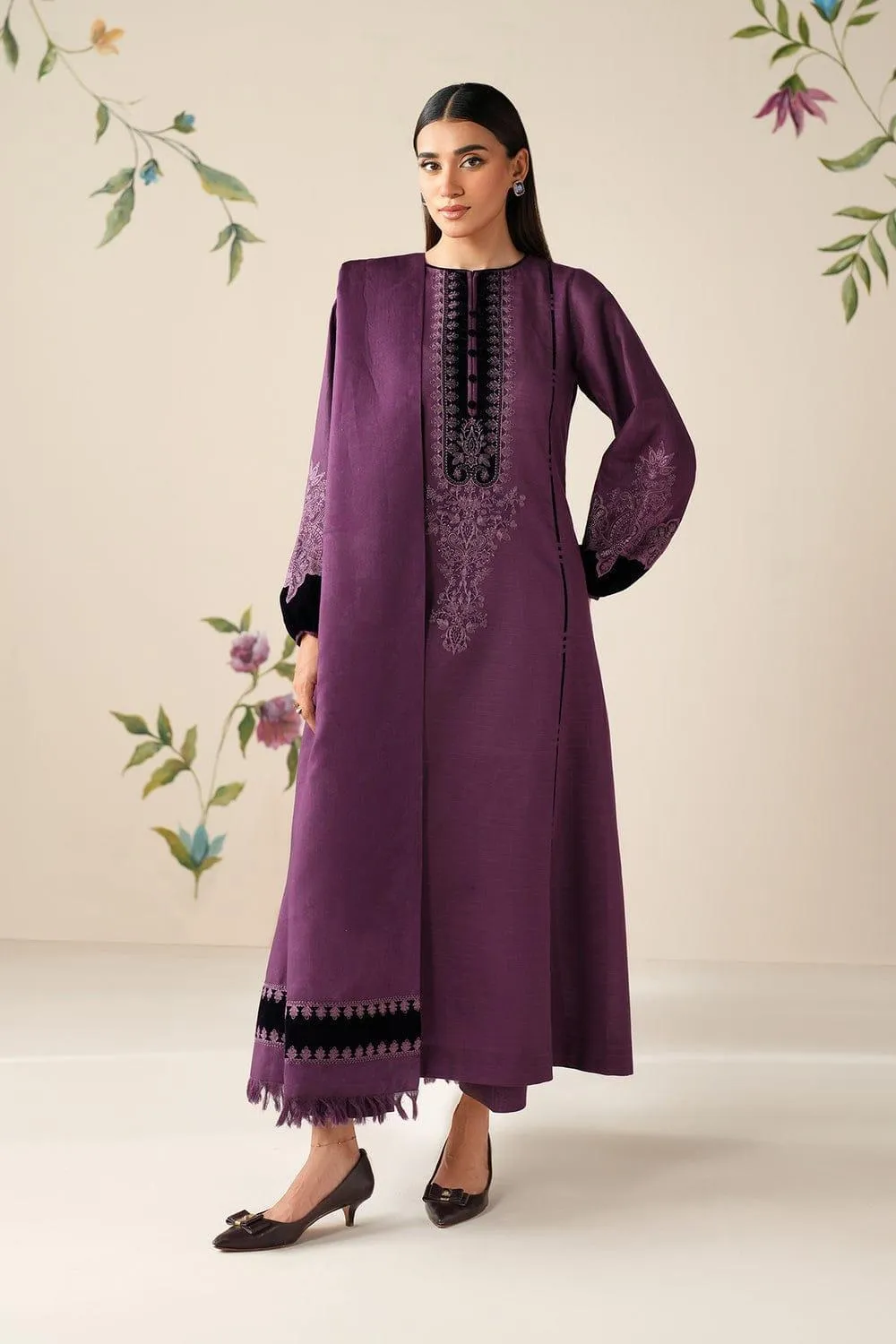 3 Pcs Women's Unstitched Embroidered Suit