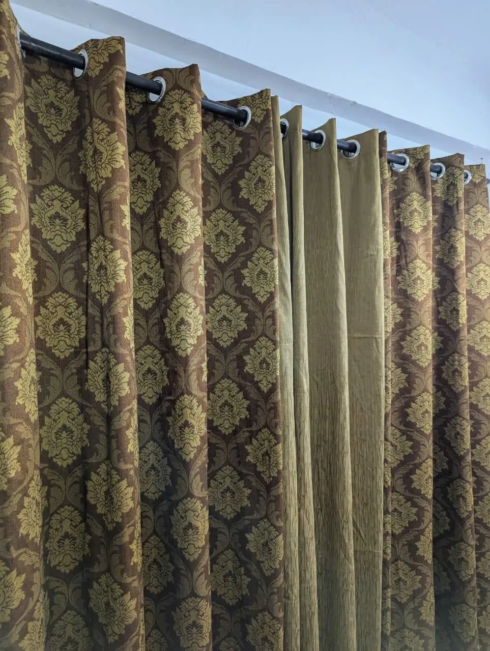Stylish 3 Pcs Golden Printed Leather Indoor Home Curtains