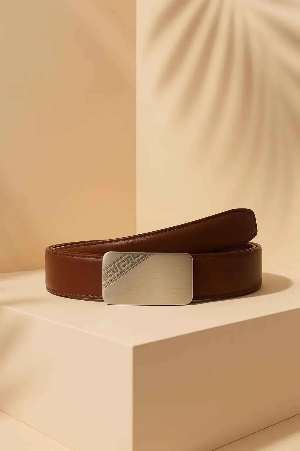 Leather Belt Brown – Slide Buckle with Metallic Texture
