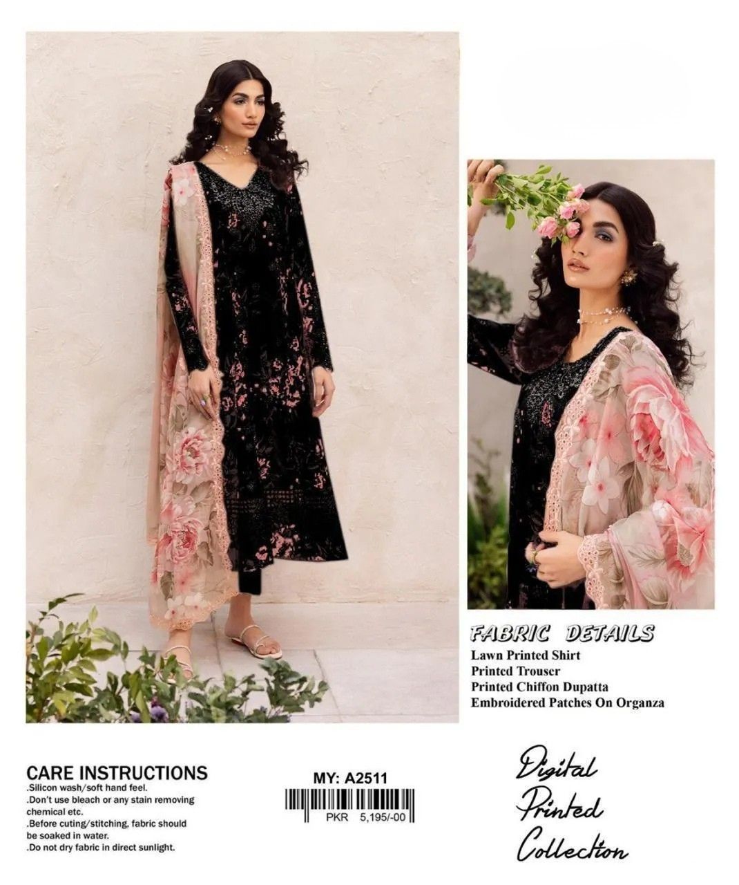 3Pcs Lawn Women's Unstitched Patch Work Suit