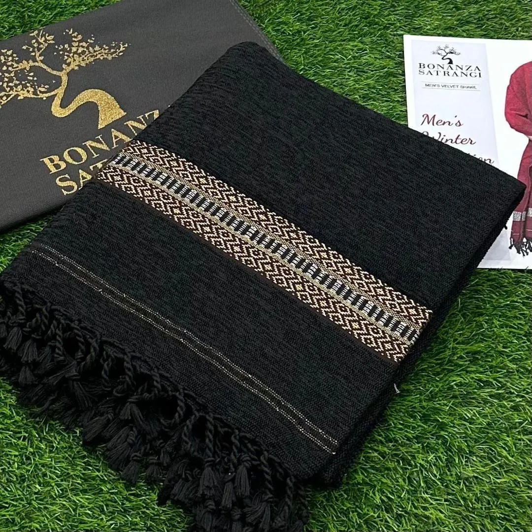 Luxurious Black Velvet Shawl - 1 Pc Plain Design