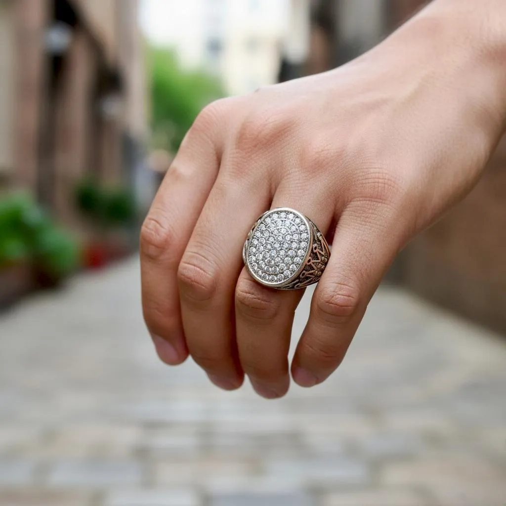 Turkish Design Resin Polish Crystal Men's Ring White