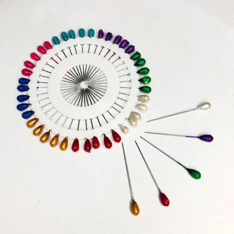 40 Pcs Multicolor Metal Pearl Hijab Pins - Plain Pattern