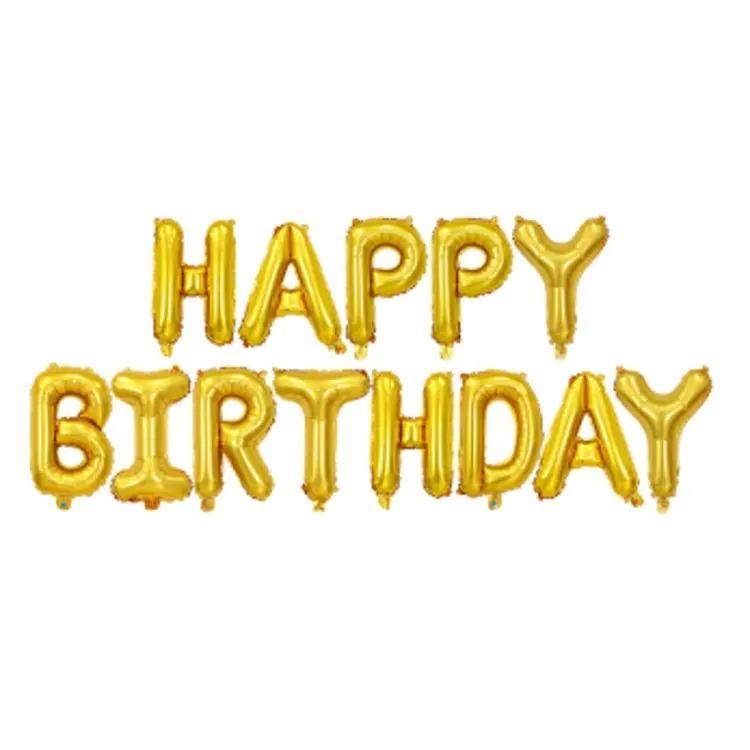 13 Pcs Happy Birthday Foil Balloons Set In Golden Color