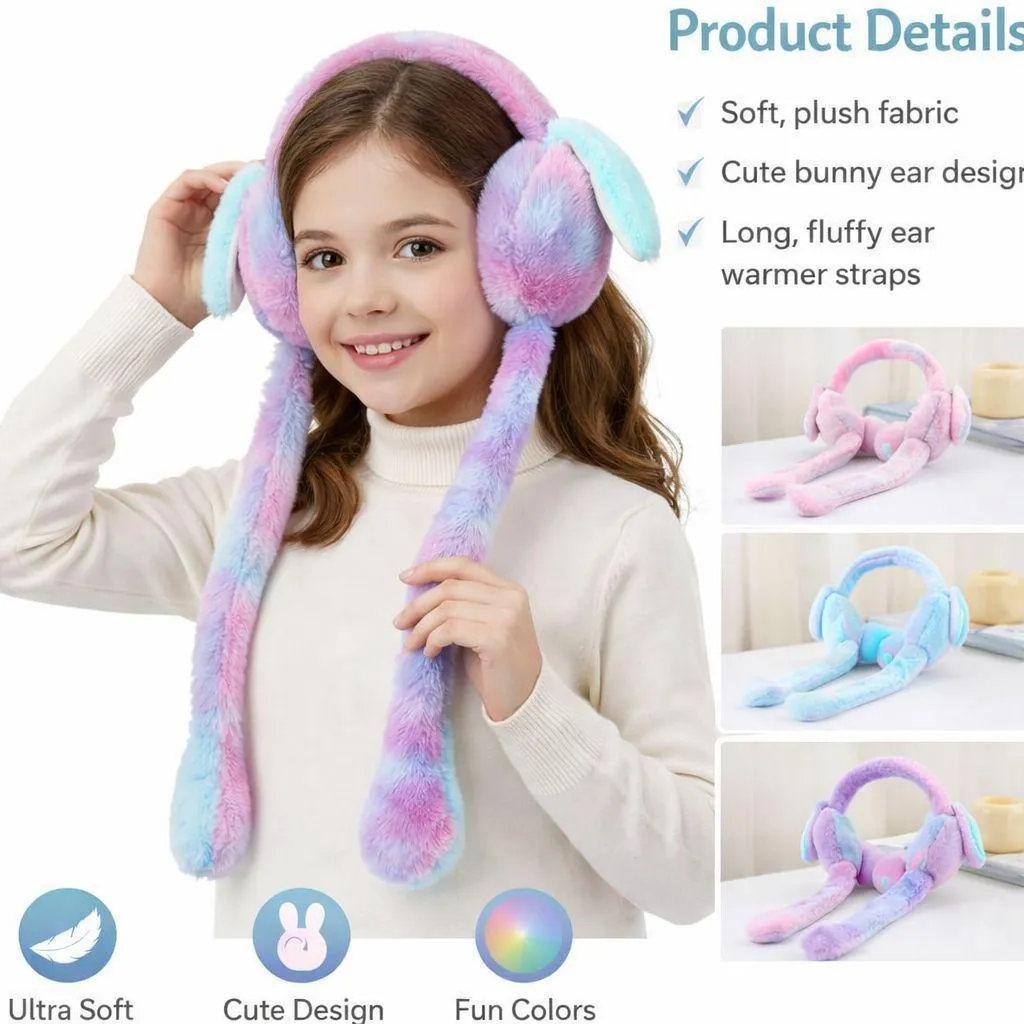 Cozy 1 Pc Printed Fleece Rabbit Earmuffs for Women - Multicolor