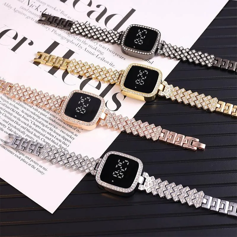 Women's Crystal Bracelet Watch Easy to Read Square Dial Touch Screen Wristwatch eting and Dating Office